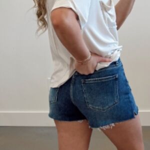 NWT Just USA Blue Jean Shorts High-Waisted Distressed dark Denim And White